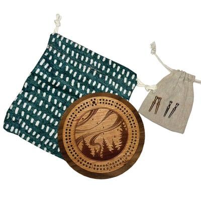  Northern Lights Cribbage Board With Drawstring Bag