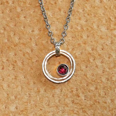  Double Hoop Pendant With Garnet